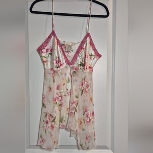 Whispers Floral Pink and Cream Women's Lingerie Babydoll Nightgown